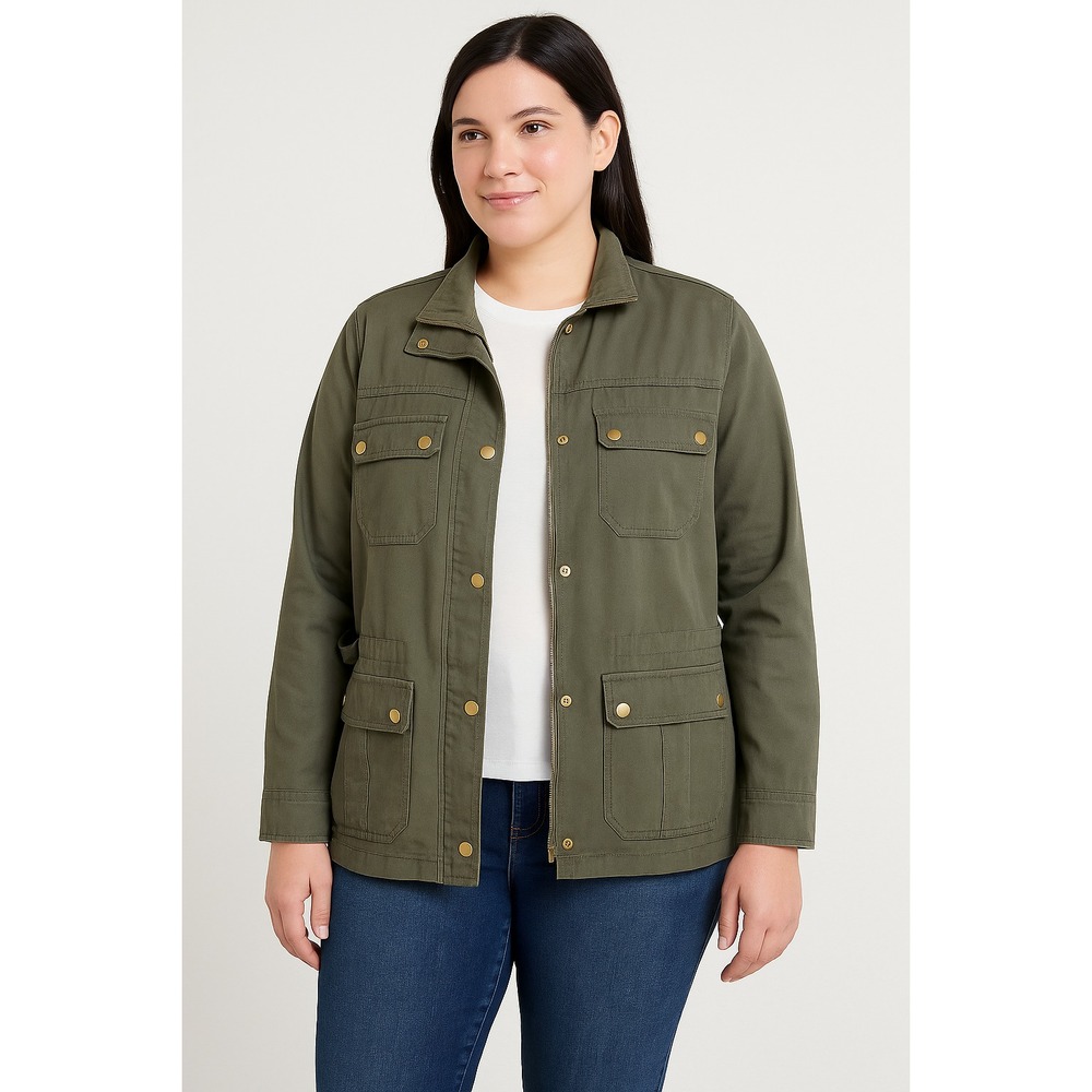 Kut From The Kloth Jacket Womens XL Olive Green Canvas Military Utility Coat
